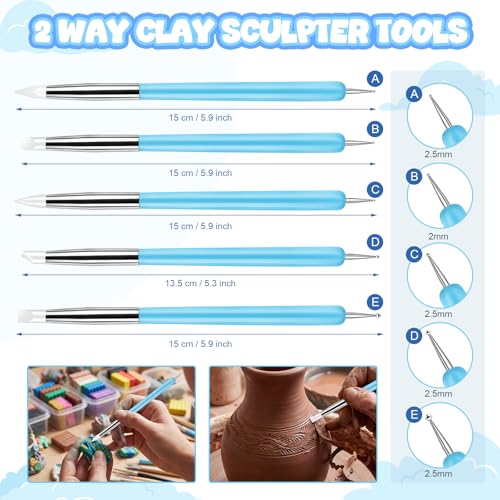 18 Pcs Dotting Tools Silicone Clay Sculpting Tool Ceramic Clay Ball Stylus Pottery Embossing Tool for Rock Modeling Blending, Drawing - color: Blue