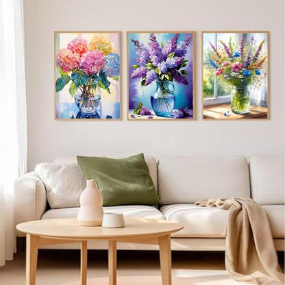 Axquilon 3 Pack Flowers Diamond Art Kits for Adults 12x16inch - color: 3 Pack Vase