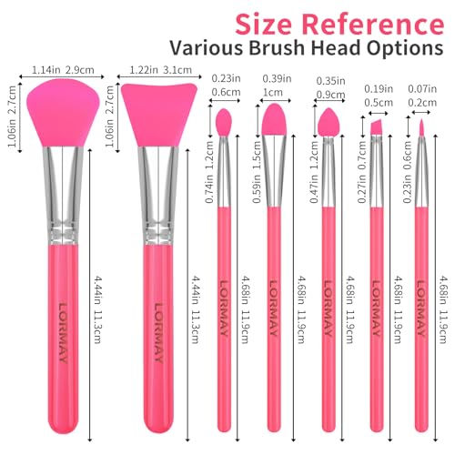 LORMAY 7-Piece Silicone Brush Set for UV Resin Epoxy Crafts and Makeup, Red - color: red