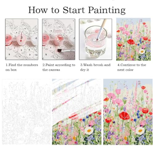 ZRIZQ Flowers Paint by Numbers Kit for Adults Beginner,Wildflowers, 16x20 - color: 16"X20"Rolled Canvas-Wildflowers