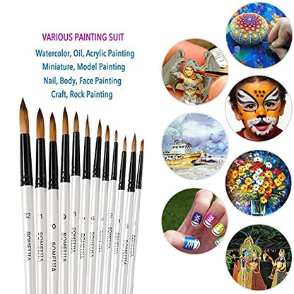 GETHPEN Acrylic Paint Brushes Set,12PCS Round-Pointed Tip Paint Brushes - style: Round