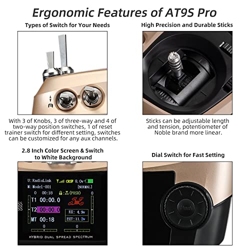 Radiolink AT9S Pro 10/12 Channels RC Transmitter and Receiver R9DS Grey - color: Champagne Gold