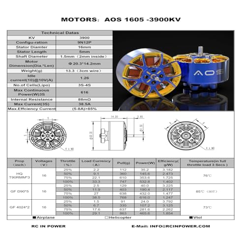 RCinPower AOS Supernova 1605 3900KV Brushless Motors for 3.5” Freestyle Tri-Blade Props 4S FPV Racing Drone(1pc 1605 3900kv)