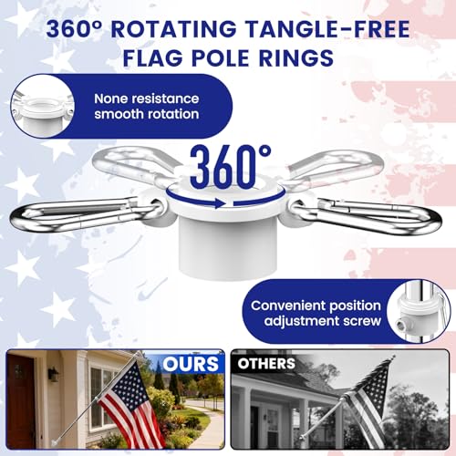ZHULI 6 FT Flag Pole Kit 2 Pack, Flag Pole for Outside House with 180° Multi-Position Bracket, Rustproof Stainless Steel Flagpole with Tangle Free Spinning Flag Rings, for Outdoor Porch Residential - size: 6 FT - Sliver 2 Pack