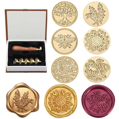 Yoption 6 Pcs Wax Seal Stamp Set, Botanical Floral Sealing Stamp Kit - color: Botanical Set