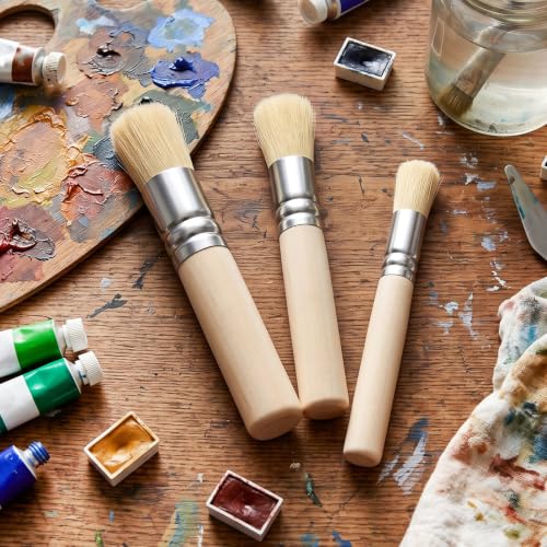 3 Pcs Wooden Stencil Brush, Ymapinc Natural Bristle Paint Brushes
