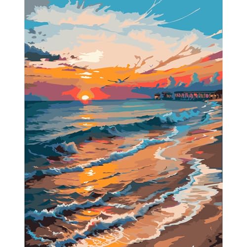QUITEDEW Paint by Numbers Kits for Adults Seaside,16x20 Inch - color: B1-sunset