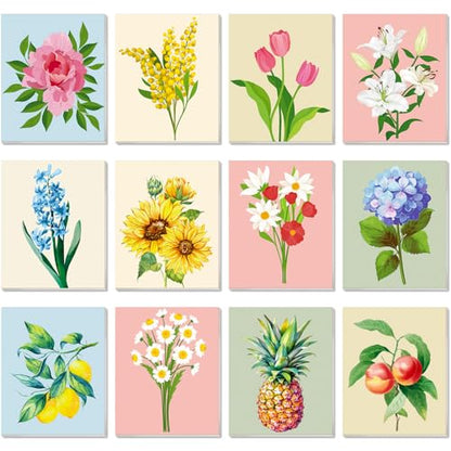 Engrowtic 12 Pcs 8 x 10 Flower Fruit Pre Drawn Canvas to Paint for Adults - style: Cream Style
