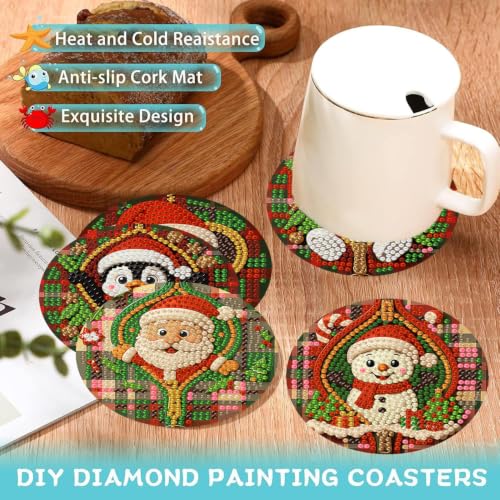 Ekuxom 8 Pcs Christmas Diamond Art Coasters Kit for Adults with Holder - color: Christmas
