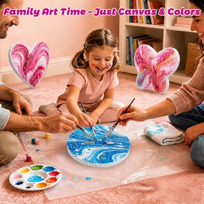 3Pack Stretched Blank Canvas for Painting with Circle, Heart, Butterfly