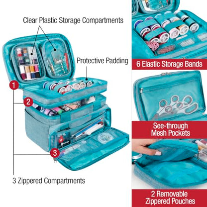 SINGER Portable Sewing Storage Organizer Bag, 18 Compartments, Carry-All - color: Teal