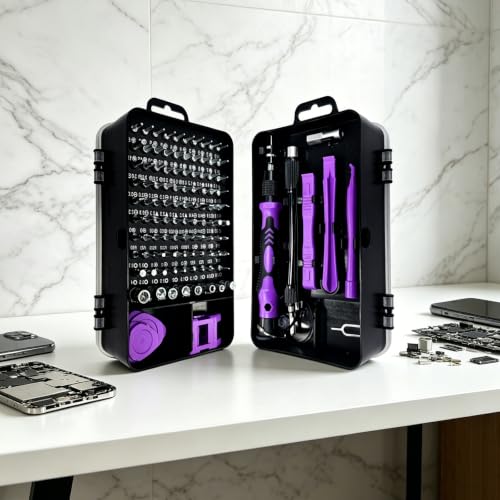 Precision Screwdriver Set, 115 in 1 Electronics Repair Kit, Magnetic Phone Repair Tool Kit with Chrome Vanadium Steel Bits, Purple Multi Function Screwdriver Set for Laptop Computer Watch DIY Repairs