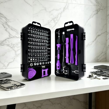 Precision Screwdriver Set, 115 in 1 Electronics Repair Kit, Magnetic Phone Repair Tool Kit with Chrome Vanadium Steel Bits, Purple Multi Function Screwdriver Set for Laptop Computer Watch DIY Repairs