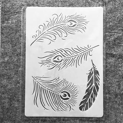 TIAMECH A4 Reusable Bird Peacock Feather Stencil for Painting - style: Peacock Feather