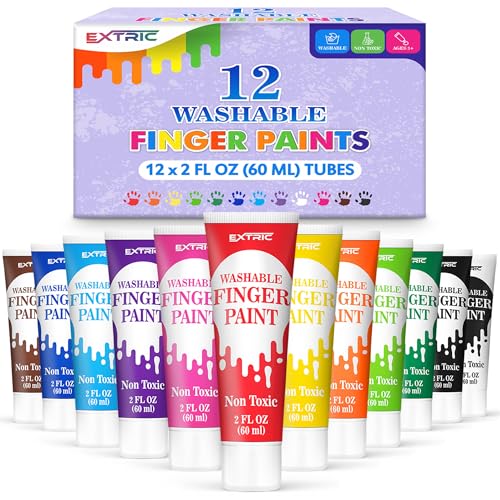 EXTRIC Finger Paint for Toddlers 1-3 Washable 12 PK, 2 OZ Tempera Paints - size: 2 Fl Oz (Pack of 12)