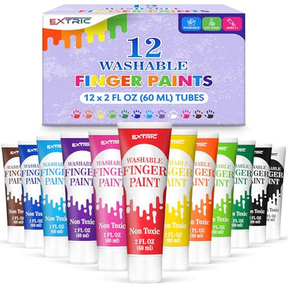 EXTRIC Finger Paint for Toddlers 1-3 Washable 12 PK, 2 OZ Tempera Paints - size: 2 Fl Oz (Pack of 12)