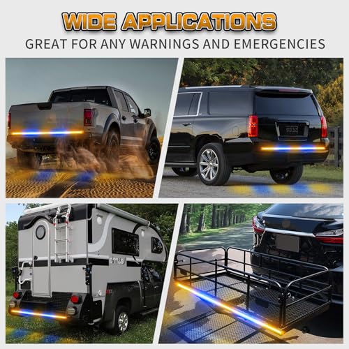 XRIDONSEN 60 inch Tailgate Strobe Lights Strip Amber Blue Emergency Lights - color: Amber/Blue