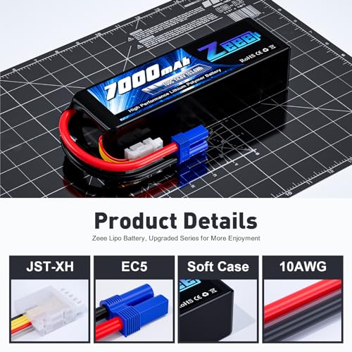 Zeee 4S Lipo Battery 7000mAh 14.8V 100C with EC5 Connector (2 Pack)