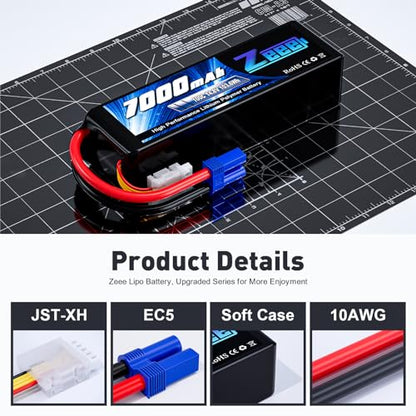Zeee 4S Lipo Battery 7000mAh 14.8V 100C with EC5 Connector (2 Pack)