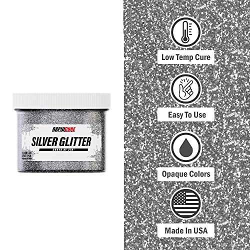 Rapid Cure® Silver Glitter Plastisol Ink - Screen Printing Ink, Pint - color: Silver Glitter, size: 16 fl oz