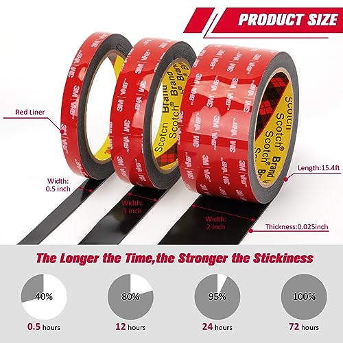 3M Tape 5952 Double Dided 1''x15.4Ft Heavy Duty 0.043in Thick, Black - color: Black, size: Width 1"
