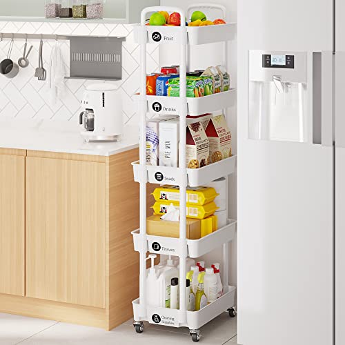 5 Tier Rolling Cart with Wheels, Utility Storage Carts,White - color: White, size: 5-Tier
