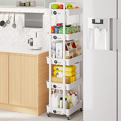 5 Tier Rolling Cart with Wheels, Utility Storage Carts,White - color: White, size: 5-Tier