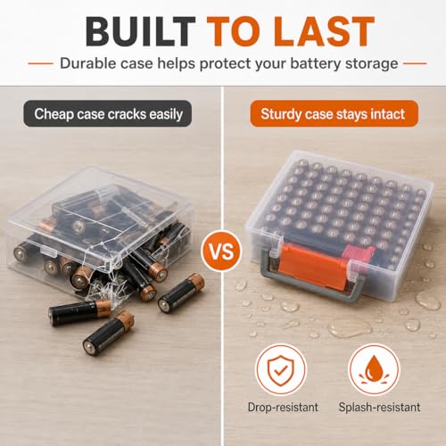 FULLCASE Battery Organizer Storage Case with Tester for AA AAA Batteries - color: Transparent