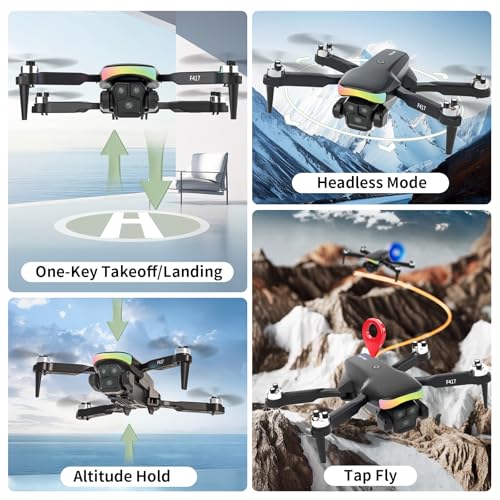 Mini Drone with 1080P Camera for Adults and Beginner,RGB LED Light FPV Drone Quadcopter for Beginners,One Key Take Off/Land Altitude Hold,Optical Flow Positioning Gravity Gesture Control