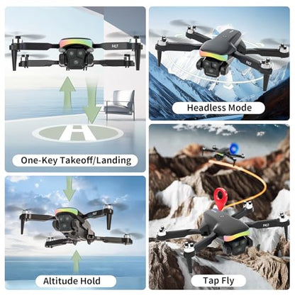 Mini Drone with 1080P Camera for Adults and Beginner,RGB LED Light FPV Drone Quadcopter for Beginners,One Key Take Off/Land Altitude Hold,Optical Flow Positioning Gravity Gesture Control
