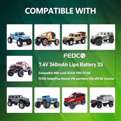 SCX24 Battery 7.4V Lipos 2S 360mAh Rechargeable lipo Battery - size: 360mah 7.4V