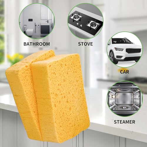4 Pack Compostable Thicker Pop-Up Sponges - Expanding, Non-Scratch, Plant-Based Dish Cellulose Sponges Car Wash Sponge