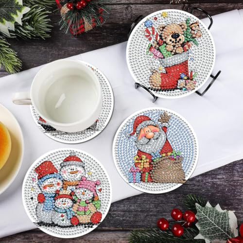 HHMATITS 8 Pcs Christmas Diamond Art Coasters, Diamond Painting Coasters - color: Christmas-2