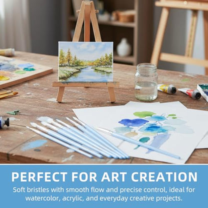 12 Pcs Round Professional Artist Watercolor Paint Brush Set, Blue - color: Blue, size: Round