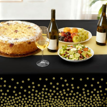 12 Pack Plastic Tablecloths for Rectangle Tables, Black Gold Table Covers - color: Black and Gold, size: 54" x 108" (12 Pack)