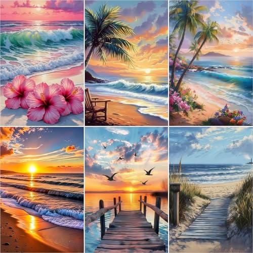 6 Pack 5D Diamond Painting Kits for Adults Beginner,Beach Diamond Art Set - color: 6PCS KM982-KM987-1