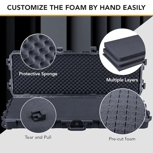 Lykus HC-11010 Hard Case with Wheels and Foam, Inner Size 40.94*12.4*4.25in - size: HC-11010