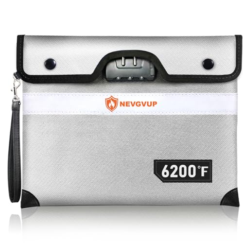 6200°F Fireproof Document Bag with Lock, Upgraded Fire proof Money Bag for Cash with Zipper/Reflective Strip, 9 Layer of Heat Insulated Material, Water Resistant Fireproof Bags for Documents,Safe Bags - color: Silver Gray, size: Inside Size 13.0“ x 10.0"