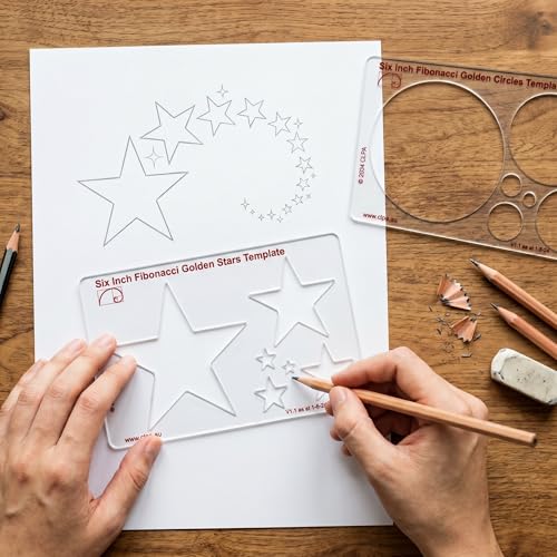 Fibonacci 6" Star Drawing Template, Golden Ratio Stencil - style: 6" Stars
