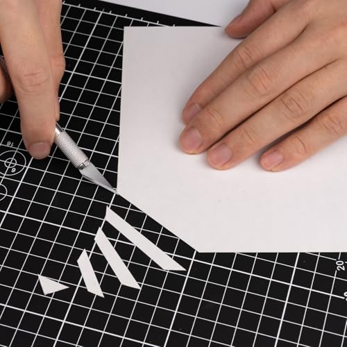 DIYSELF 1 Pcs Craft Knife Hobby Knife with 11 Pcs Stainless Steel Blades Kit and Black Cutting Mat 6in×8in (Red)