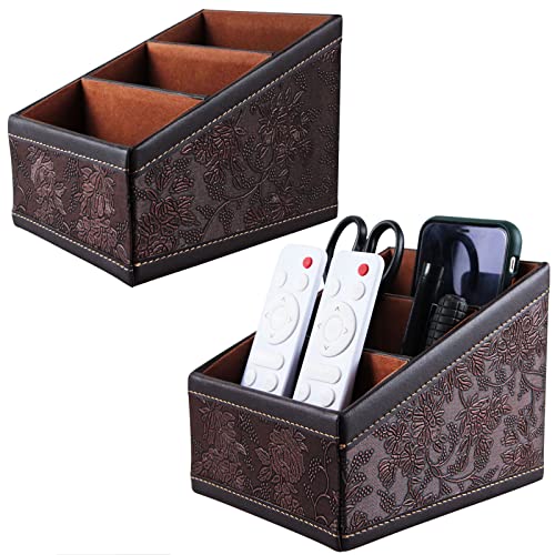 2 Pack PU Leather Remote Control Holder Storage Container for TV Remote Phone Caddy Eyeglasses（Brown） - color: 2packbrown