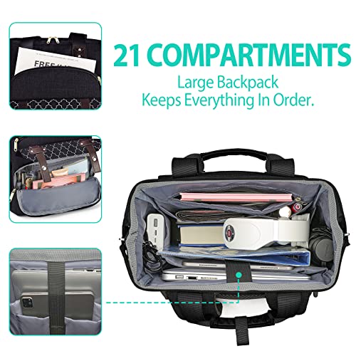 Backpack for Women, School Backpacks for Girls, Large Wide Open Backpack - color: Black