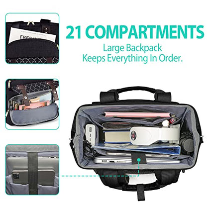 Backpack for Women, School Backpacks for Girls, Large Wide Open Backpack - color: Black