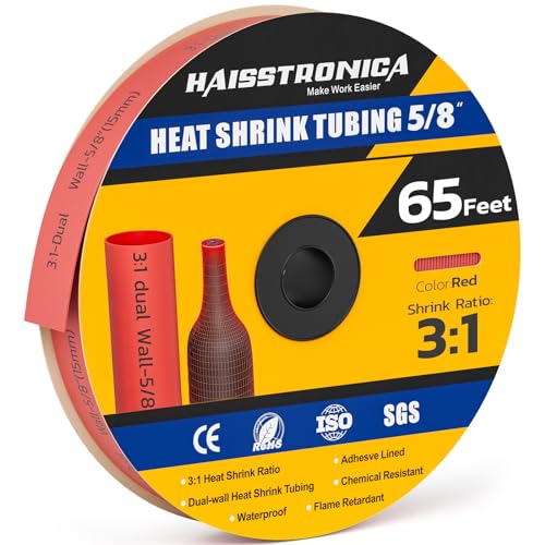 haisstronica 65Ft 3:1 Heat Shrink Tubing Roll 5/8" Red - color: Red, size: 5/8inch