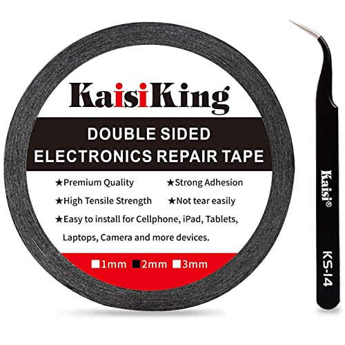 Kaisiking 2mm LCD Repair Tape for Phone Screen, Adhesive Tape with 1 Tweezers for Cell Phone, iPad, Tablets, Laptops, Camera - size: 1pc 2mm