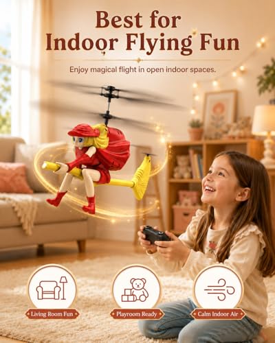 Flying Witch Toy for Kids, Halloween Remote Control Flying Toy - color: Red
