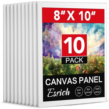 ESRICH 10 Pack 8x10 Primed Canvas Boards for Painting, Ideal for Starter - size: 8x10in-10pack