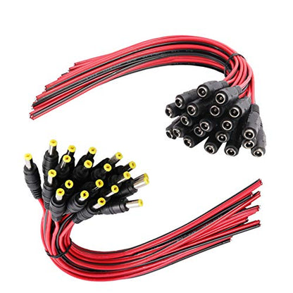 20 Pairs 18 AWG DC Power Pigtail Cable, 2.1mm x 5.5mm, 12V 5A
