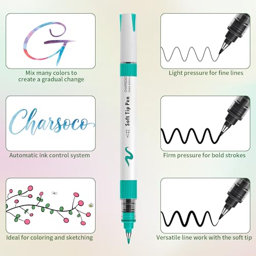 24 Colors Arts Sign Brush Pens, Felt Tip, Water-Based Ink