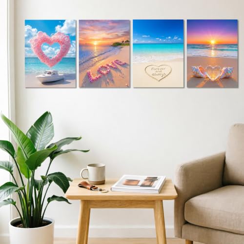 Lanzeyo Diamond Art Kits for Adults 4 Pack Romantic Beach Diamond Painting - color: 01 Beach